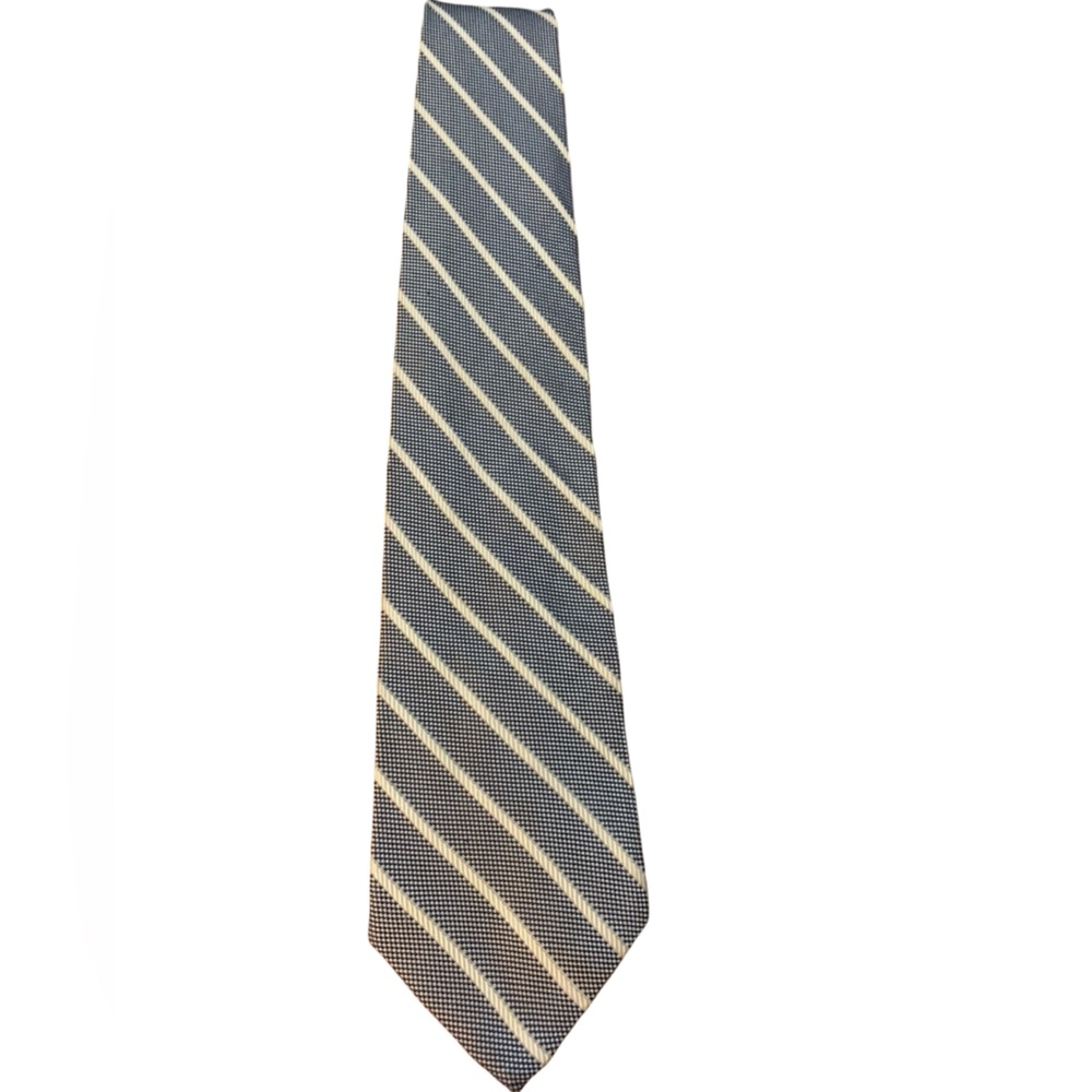 Brooks Brothers 100% silk tie. Palest Ivory & black tiny check & stripes. EUC